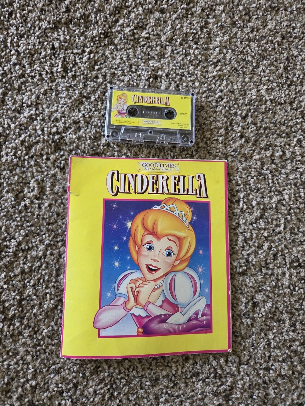 Vintage Cinderella Storybook & Cassette Tape - Bright Yellow Cover
